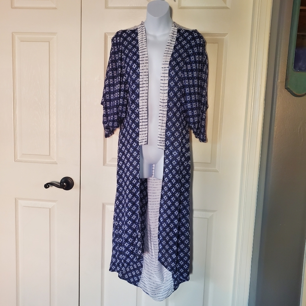 Rip Curl Cover-Up Duster Cardigan Blue White Beach Vacation Festival Open Medium